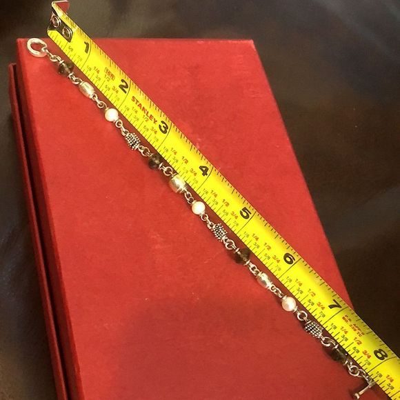 MICHAEL DAWKINS Starry Night Sterling Silver Smokey Quartz Pearl Toggle Bracelet - Picture 13 of 16